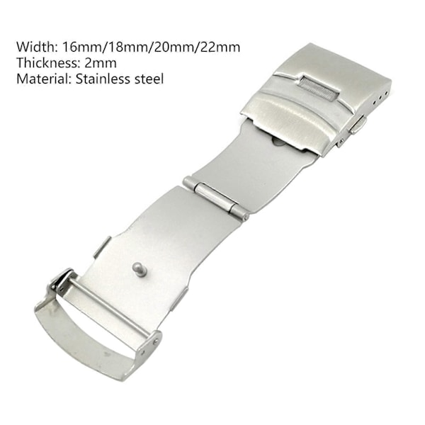 Klockspänne Universal Dubbeltryck Rostfritt Stål Klocka Säkerhetsviklås för Urmakare Silver 18mm