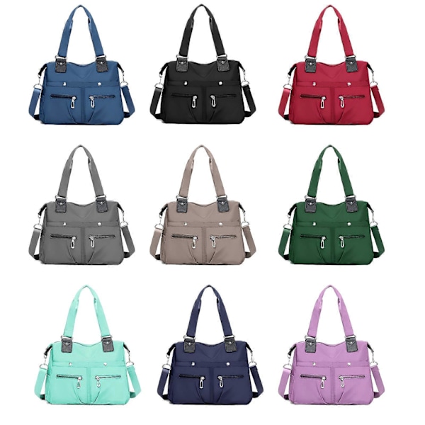 Multi Stor Kapacitet Vandtæt Lomme Nylon Taske Dame Tote Skuldertaske 100% Ny Blue