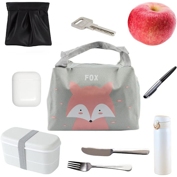 Frokostpose til piger, Mini Isotherm Frokostpose, Køletaske Børn, Picnicpose Sød, Vandtæt Frokostpose, Sammenfoldelig Frokostpose til Arbejde Skole Picnic Gray