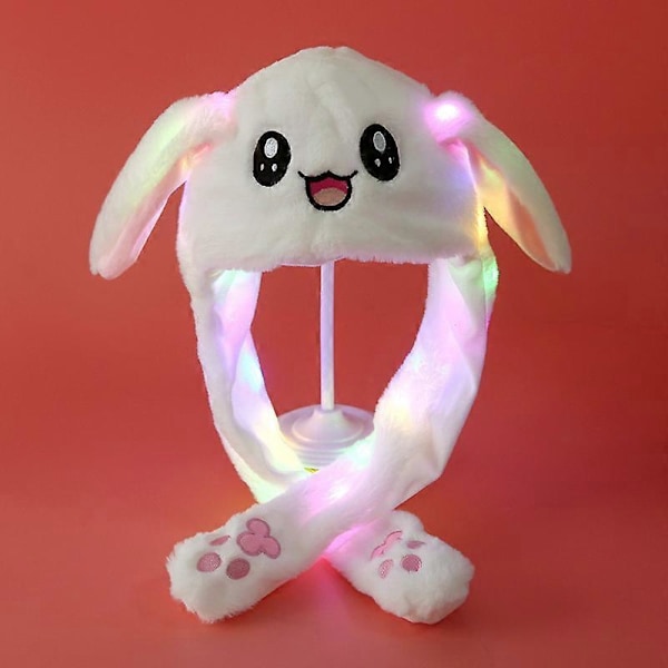 Plush Kaninöronhatt med Rörliga Öron - Intressant Söt Mjuk Plush Kaninhatt Present till Flickor Luminous White Rabbit Hat