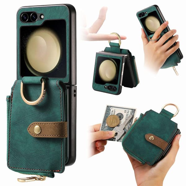 Retro Ring Vertikalt Telefonfodral För Samsung Galaxy Z Flip6 Green