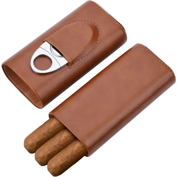 Sigaretui Travel - Sigar Humidor tilbehør - Sigarboks med kuttergave for menn (brun)
