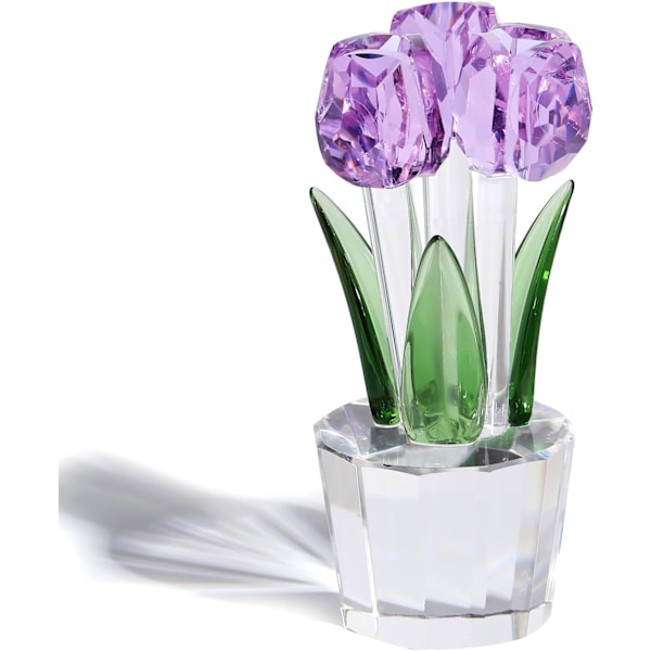 Krystall Tulipan Blomsterbukett Figur Samleobjekter Gaver til Kvinner, Glass Blomster Midtstykke Ornamenter til Jul Bursdag med 3 Blomster Purple
