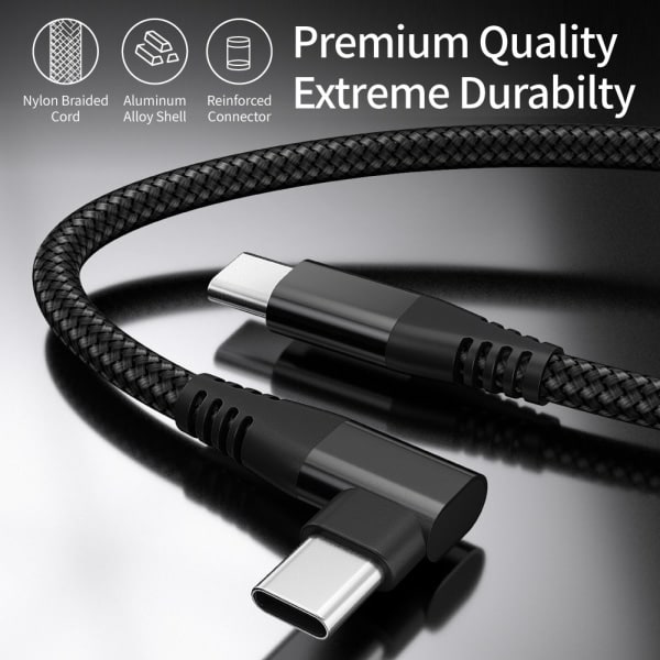 USB-C-lader med vinklet kontakt 60 W hurtiglading Svart 1 m 1 m