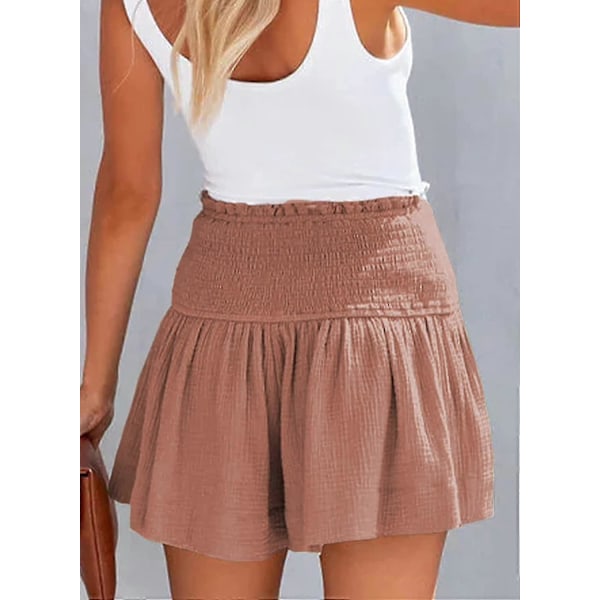 Dame Shorts Bomuld Høj Elastisk Talje Plisseret Flæse Sød Shorts Strand Flydende Afslappede Shorts S-xl Pink X-Large