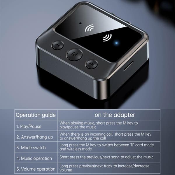 3.5 AUX Lydadapter RCA TF/U-Disk FM Mikrofon Trådløs Sender/Mottaker LED-Skjerm