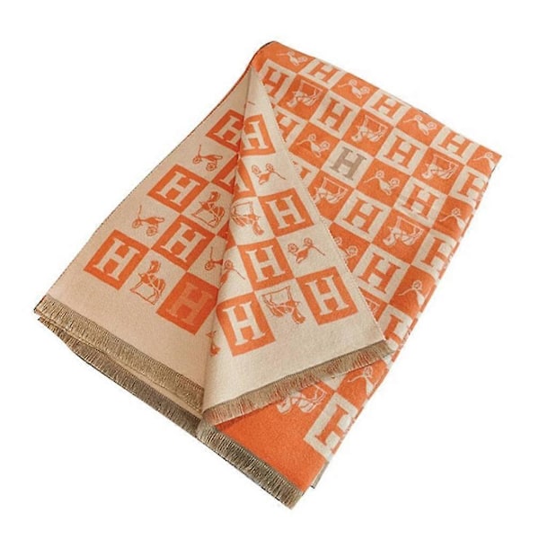 Pashminaskarf med H-bokstavstryck, Vinterhalsduk, Elegant Varm Wrap, Tjock Scarf för Dam