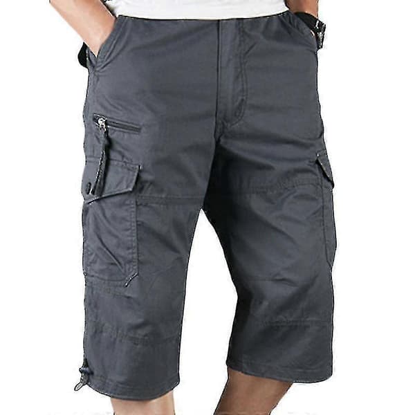 Herre 3/4 Længde Elastiske Shorts Talje Combat Quarter Bukser Dark Grey M
