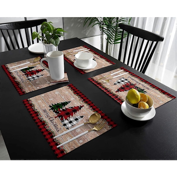 Plassmatter Sett med 6 Varmebestandige Plassmatter for Spisebord Julenisse Snøflak Rød Buffalo Rutete Plassmatter Sett Innendørs og Utendørs Dekor Christmaslae5018 6pcs Placemats