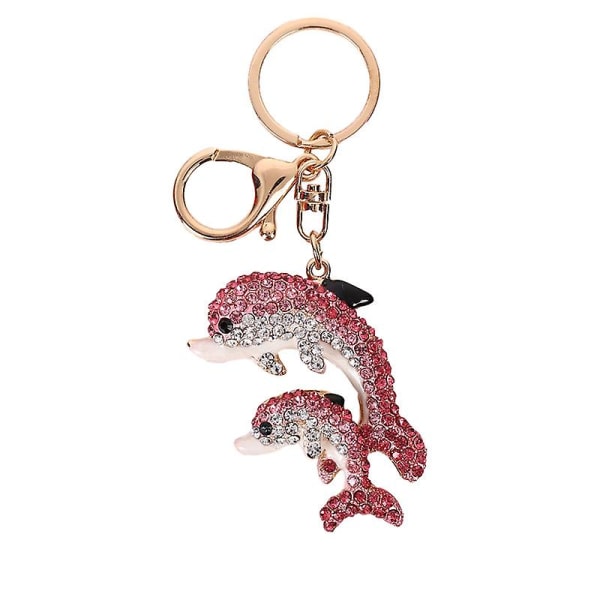 Söt delfin Rhinestone nyckelring, nyckelring hänge, rosa