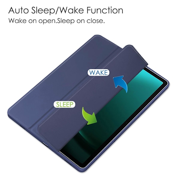 Transparent Fodral för Samsung Galaxy Tab S9 FE Plus, Pennfack Tablet Tri-fold Ställskydd Dark Blue
