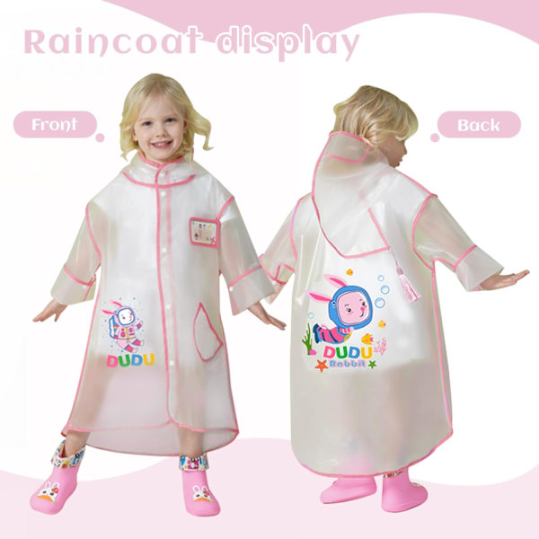 Pojkar Flickor Regn Poncho Transparent Huvad Regnkläder Söta Seriefigurer Lätt Utomhus Regnrock