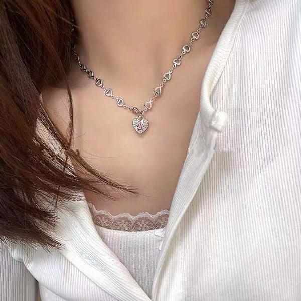Boho-kristalli sydänriipus kaulakoru, vaaleanpunainen kristalli jalokivi sydän kaulakoru choker vintage sydän jalokivi riipus kaulakoru ontto pieni rakkaus sydän