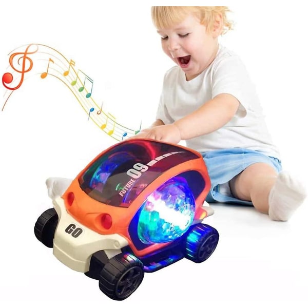 Huoguo musikbilleksak , rymdkapselprojektionslampa Leksaksbil pojke eller flickor 1 2 3+ år gammal födelsedagsfest Present (orange)