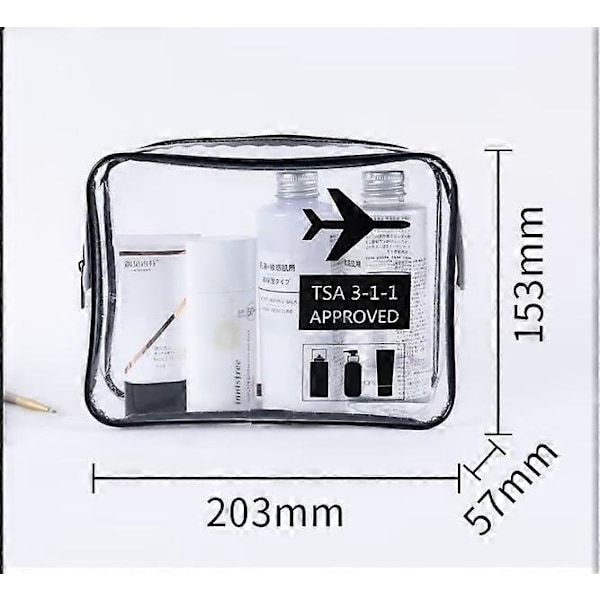 Transparent necessär - Transparent flygplansnecessär - Necessär för transport av vätskor - Transparent toalettväska