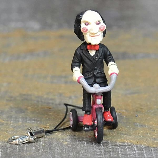Horrorfilm Model Legetøj, 2\" Mini Horrorfilm Merchandise, Klassisk Horrorfilm Saw Billy Jigsaw Figur med Cykelboks Telefonpose Nøglering Figur Dukke,