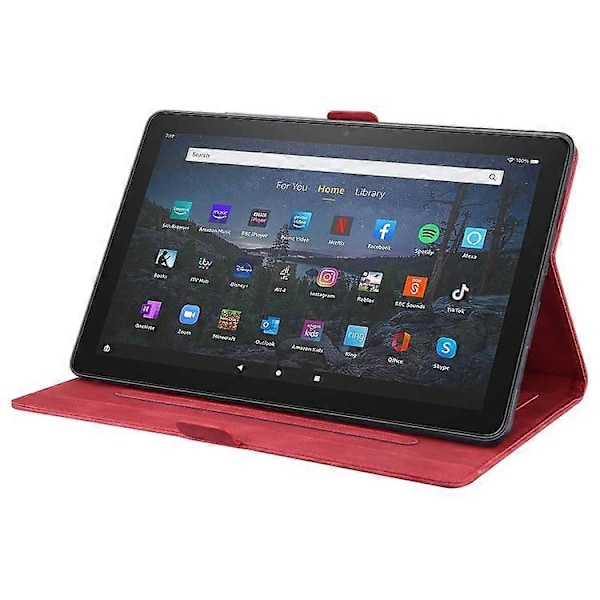 Amazon Fire HD 10 Plus 2021 / HD 10 2021 -laitteelle sopiva vaaka-asennossa avattava nahkainen suojakotelo, jossa on rakkausperhonenkuvio ja teline Red