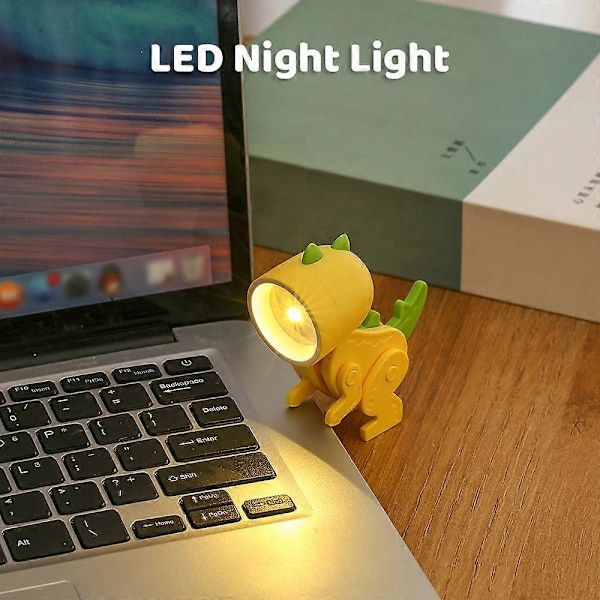 Tegneserie Natlampe Børnelampe Mini Dinosaur LED Skrivebordslamper Sød DIY Bærbar med Justerbar Vinkel til Børn Studerende Soveværelse Bogstøtter Børneværelse Pink