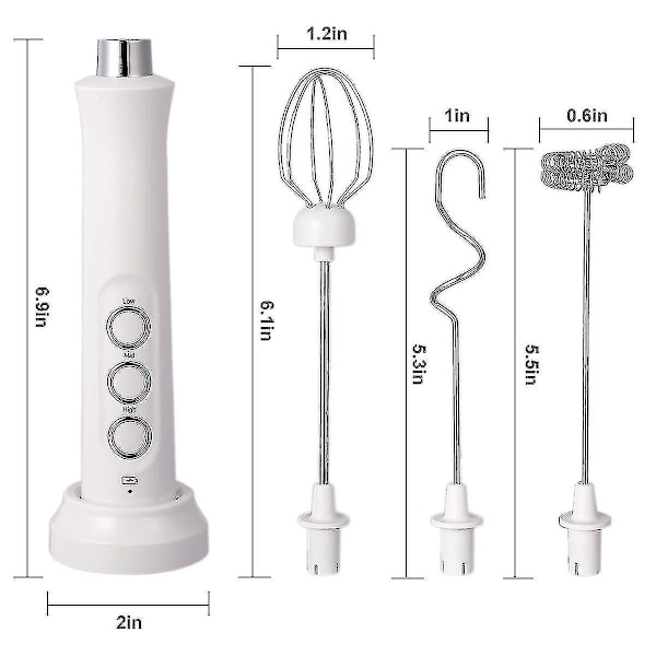 Melkeskummer Håndholdt, 3-trinns USB Oppladbar Elektrisk Visp, Mini Skummaker, Med 3 Rustfrie Visper Perfekt For Bulletproof Kaffe, Lattes, Cappuccino white