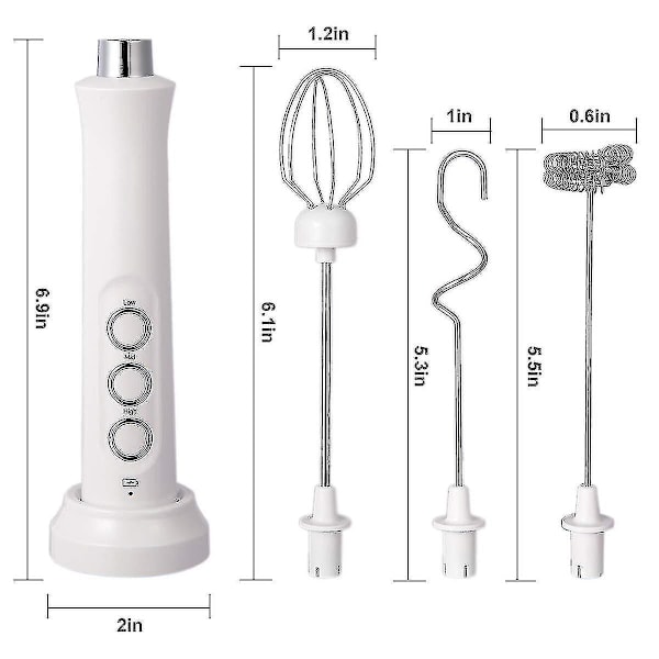 Mjölkskummare Handhållen, 3-hastighets USB Laddningsbar Elektrisk Visp, Mini Skummare, Med 3 Rostfria Vispar Perfekt För Bulletproof Kaffe, Lattes, Cappuccino white