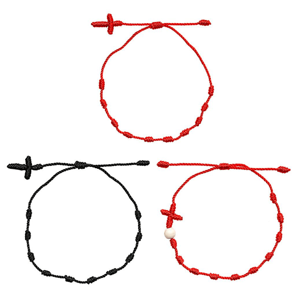 2 stk. Kryds 7 Knude Rød Tråd Armbånd Held Amulet Venskab Armbånd C red-black