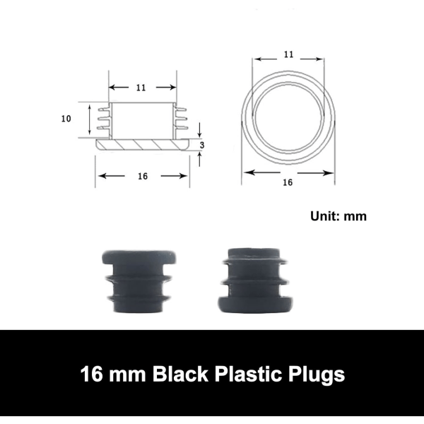 16mm svarta plastpluggar, svarta runda rörkåpor, inre gavel för stolar Skrivbord Bord Fot Möbelrör, 20 st