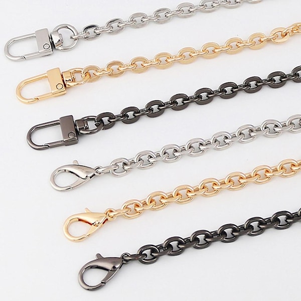 100/120cm Metallkjede Veskestropper Vesketilbehør Kvinners Skulderveskestropp Gun black 1.2 meter Flat O chain