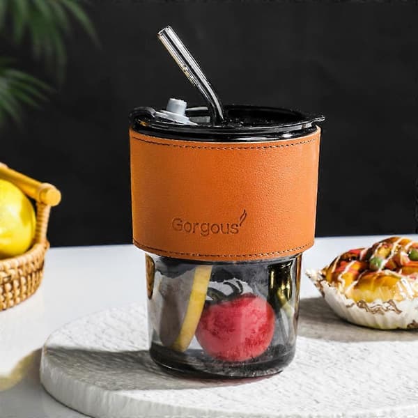 Glasmuggar med Sugrör, Resemuggar för Iskaffe, Stora Pärljuicer Smoke grey
