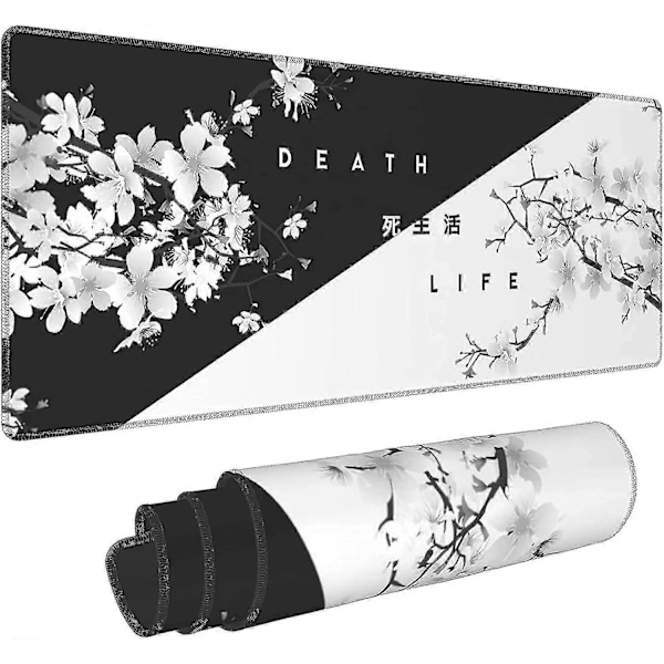 Sort Hvid Kirsebærblomst Mussemåtte Sakura Død Liv Udvidet Skrivebordsmatte 80x30 Cm Skridsikker Gummibund Syet Kant Stor Xl Spillemåtte Til Gaming Laptop