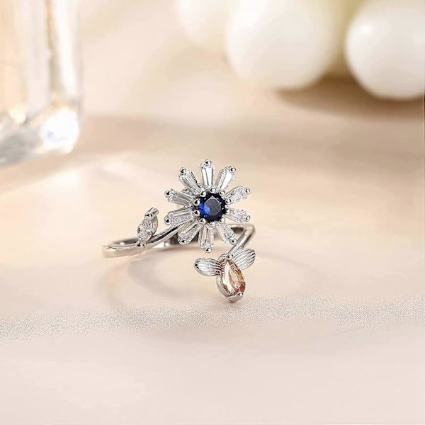 925 Sterling Silver Ångestringar Set - Stjärna Måne Fjäril Blomma Justerbar