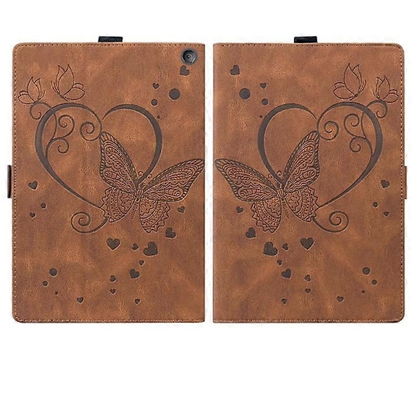 Til Amazon Fire HD 10 Plus 2021 / HD 10 2021 Kærligheds Sommerfugl Mønster Vandret Flip Læderetui med Holder/ Brown
