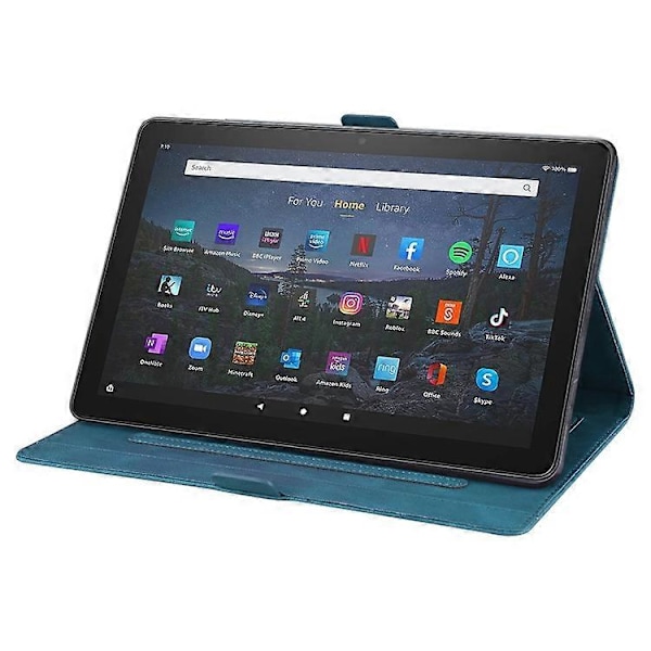 Fodral för Amazon Fire HD 10 Plus 2021 / HD 10 2021 Love Butterfly Mönster Horisontellt Flip Läderfodral med Hållare/ Blue
