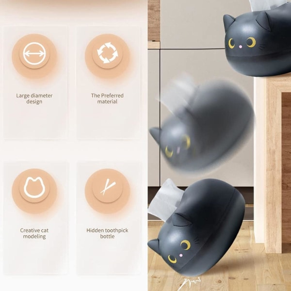 Svart servettlåda tecknad katt servettlåda för hushåll bil kontor multifunktionell kattöratandpetare låda plast servettlåda kosmetisk servettlåda