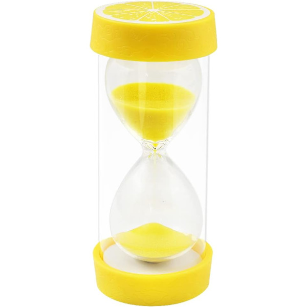 Fruktformad timglas sandtimer, säker färgglad tydlig sandglas med skyddande lockbas för hemmakontorsdekor köksmatlagningsnedräkning Lemon 30 min