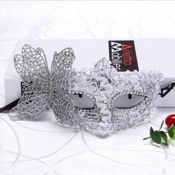 Moteluksus Venetiansk Maskerademaske Kvinner Jenter Sexy Revøye Silver