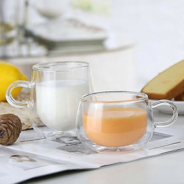50ml/150ml/280ml Dubbelväggiga Kaffekoppar i Glas Med Handtag, Set om 2 150ml