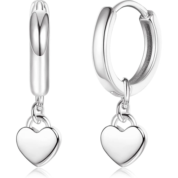 S925 Sterling Silver Heart Dingle Hoop Örhängen För Kvinnor Flickor, Litet Huggie Örhänge Med Kärlek Dinglar, Lätt Sliver Rose Gold Sleeper Örhängen