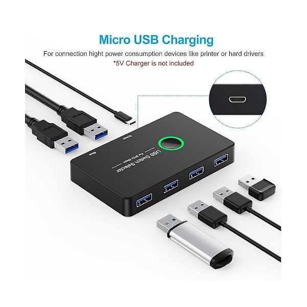 Usb Kvm Switch Usb 3.0 Kvm Usb Switcher Kompatibel med Tastatur Mus Printer Mi Box 2pc Port Shari