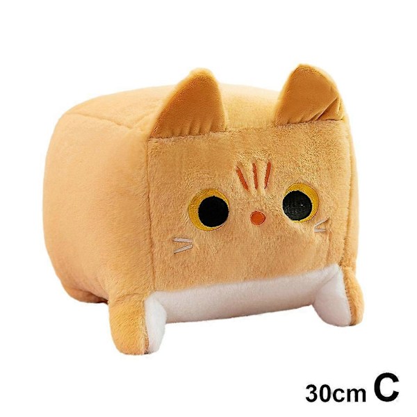 Söt Fyrkantig Plush Katt Leksak Fluffig Svart Katt Kudde Fylld Djur Plush Dock Brown 30cm