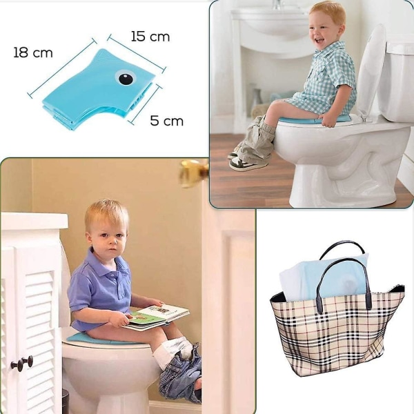(blå) Sammenleggbar reisetoalettreduksjon for barn Bærbart babytoalettsete Comfort Pp-materiale med 4 silikon antiskli-puter og 1 bæreveske