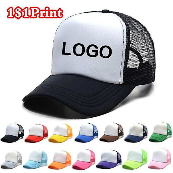 Brugerdefineret DIY Logo Print Mesh Trucker Cap Unisex Cap Casual Almindelig Baseball Cap Justerbare Snapback Hatte Til mænd Herre Trucker Cap Kostumehatte Coffee