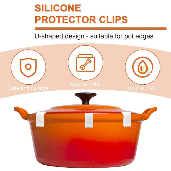 Skyddsklipp för Holländsk Ugnslock för Le Creuset, Staub & Tramontina Gjutjärnsgrytor - Förhindrar Flisning & Repor white 12pcs