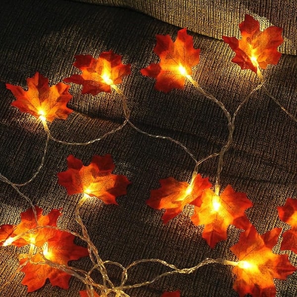 Höstdekoration Lönnlövssträngar, 3m 20 LED-lampor 2 Ljuslägen för Semesterfest Inomhus Utomhus Halloween Thanksgiving Dekorationer (Varm L