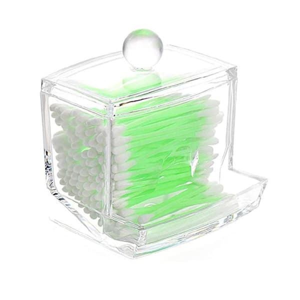 Förvaringslåda för bomullspinnar, transparent akryl bomullspinnehållare, bomullspinnebox, kosmetisk förvaringsväska