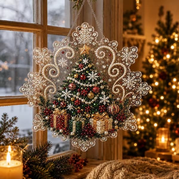 LJSCQF Juleperle Diamond Painting Suncatcher Sæt, DIY-håndværk 8IN Style E