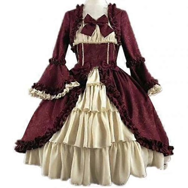 JWL-Middelalder Retro Gotisk Hofkjole Royal Dame Balkjole Wine Red XL