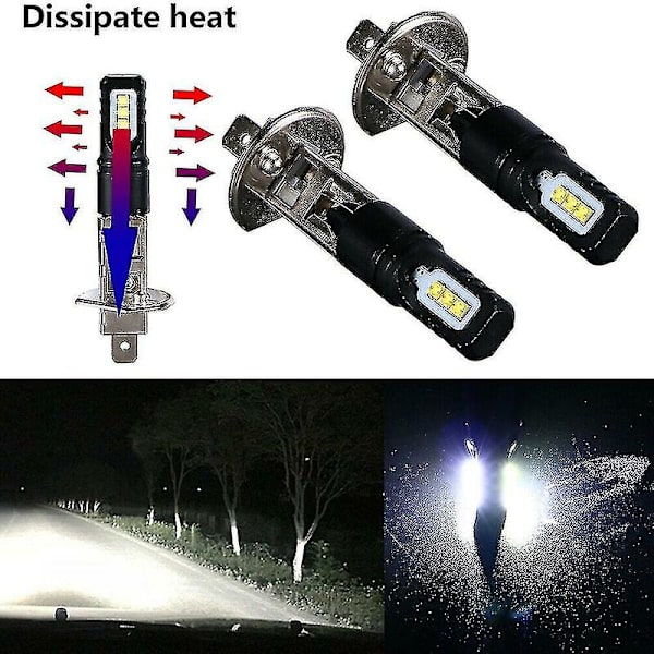 2x H1 6000k Super Bright White 6000lm Drl Led-strålkastarsats Helljus