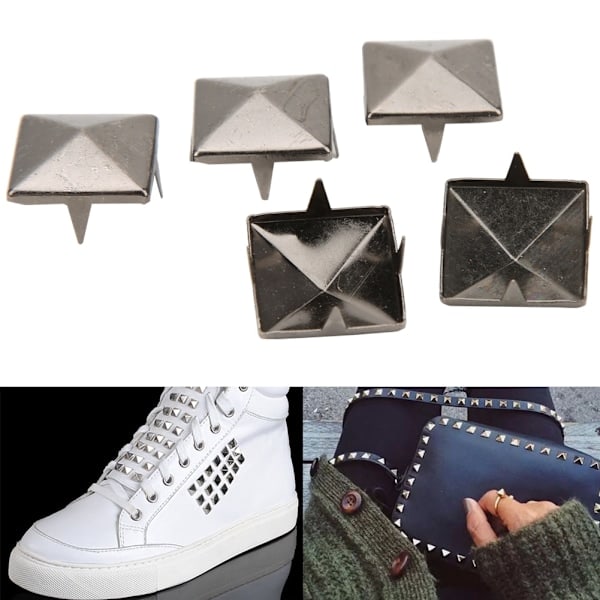 100 stk firkantede pyramide punk nagler 4 klør metallnagler for armbånd klær sko veske svart 12mm