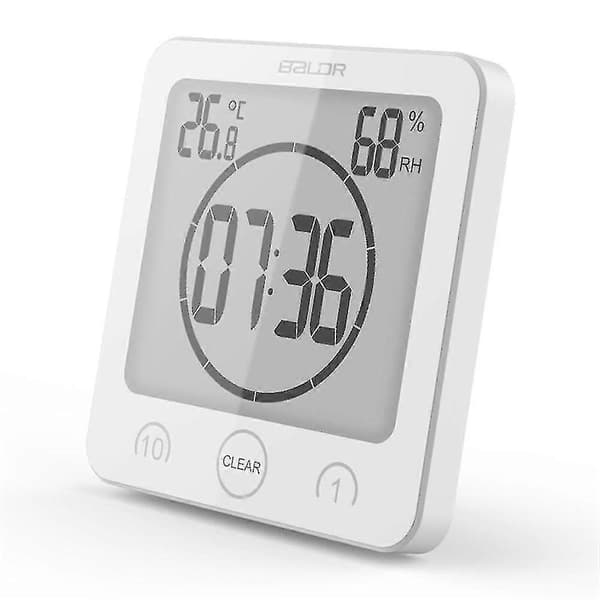 Badrumsklocka, Dusch Timer Alarm Digitala Klockor, Badrum Vattentät Kökstimer Klockor Med Termometer Hygrometer För Dusch Matlagning Smink White