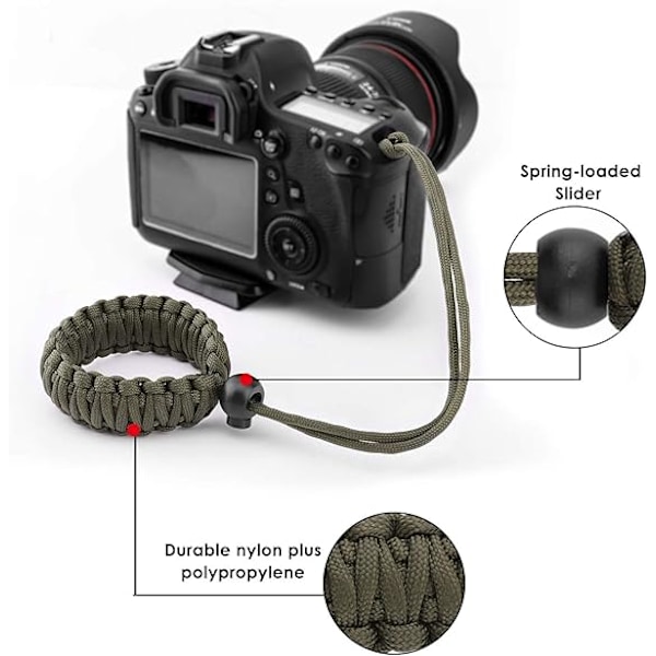 Universal flettet stropp for videokamera (2-pakning) – Justerbar Paracord komfortabel utendørsaktivitetsvifte overlevelses- og eventyrarmbånd